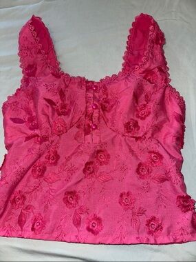 SHEIN Hot Pink Floral Lace-Trim Tank Top